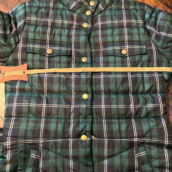 J. Crew Puffer Jacket Tartan Blue Green Plaid Belted - Picture 6 of 6